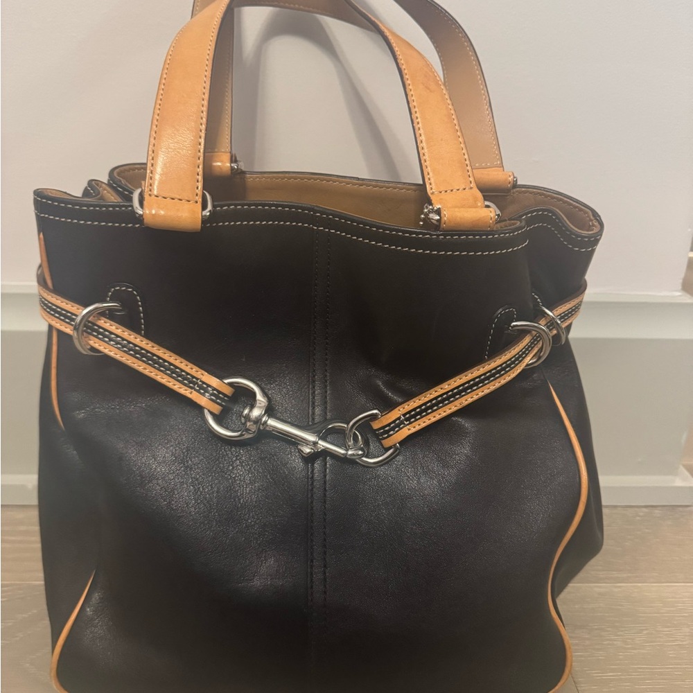 Coach Black Leather Top Handle Bag